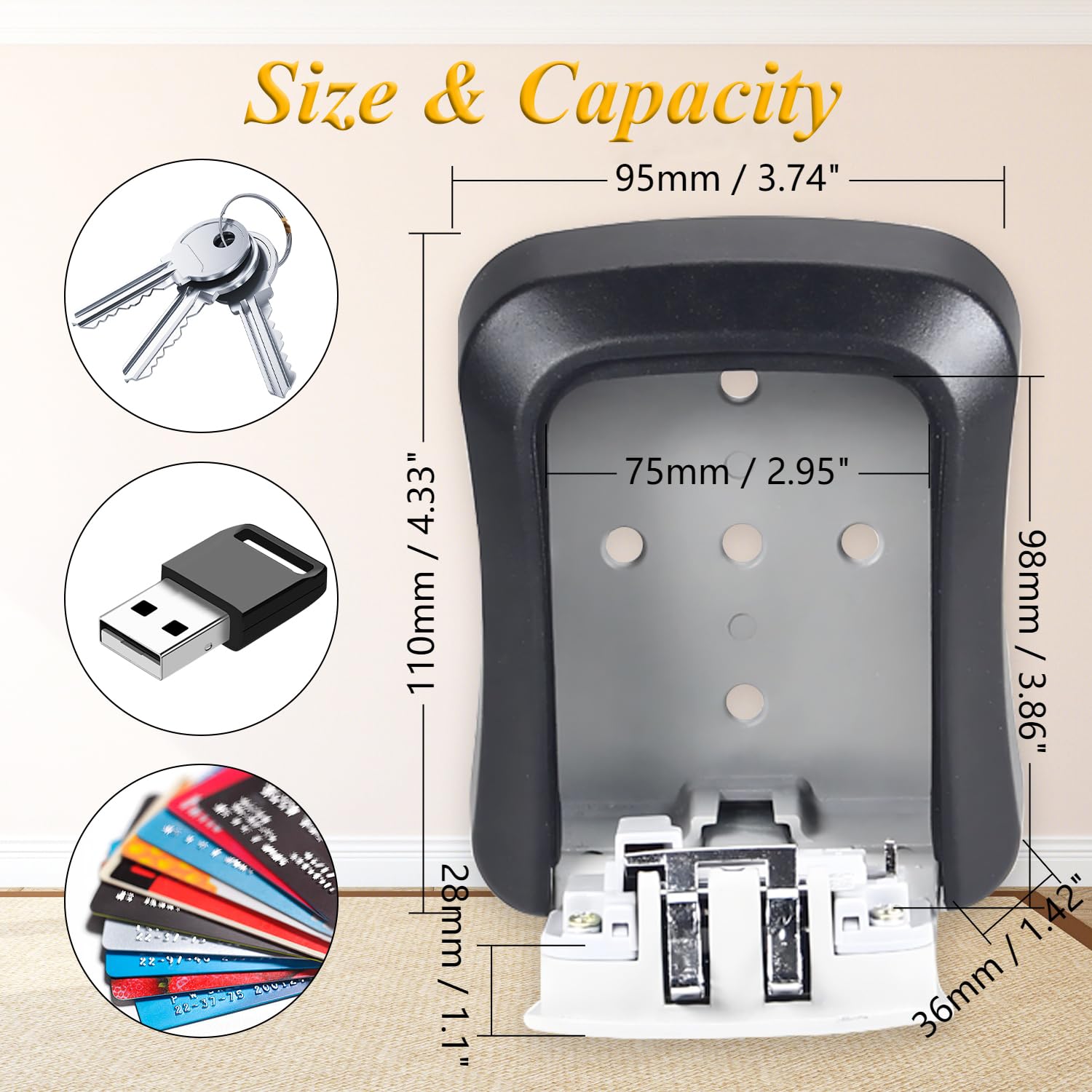 Othmro Key Safe Wall Mounted, Key Safe Box Outdoor All Metal Security Key Cabinet - Image 2