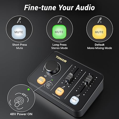 Miniatura 6 de TONOR Paquete de equipo de podcast para 2, mezclador de audio con 2 micrófonos dinámicos y 2 brazos de brazo, micrófono XLR con interfaz de audio de