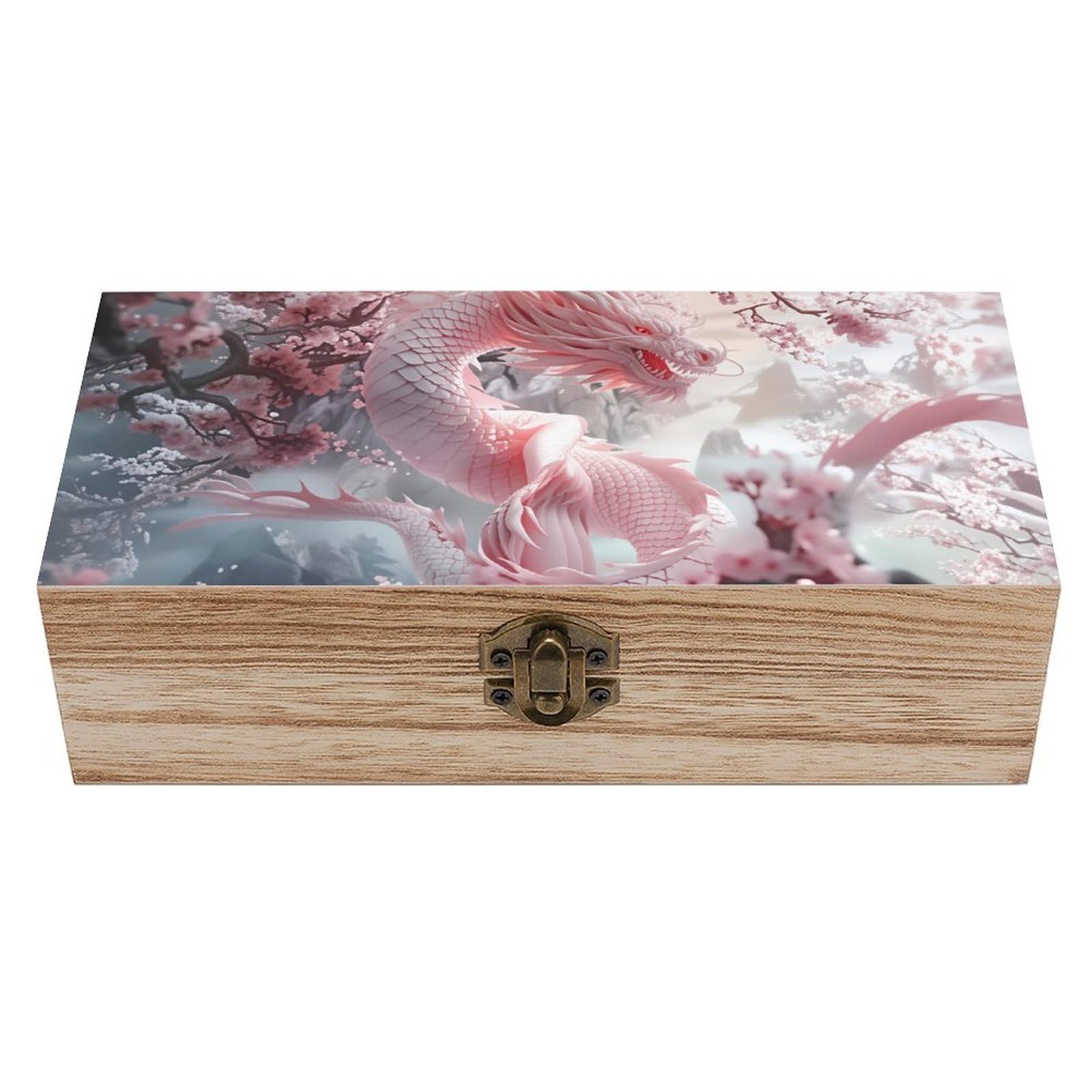HLBSDM Jellyfish Wooden Storage Box with Hinged Lid,Vintage Gift Box Natural Wood Keepsake Decorative Rustic Jewelry Box 7.9" L*3.9" W*2.3" H