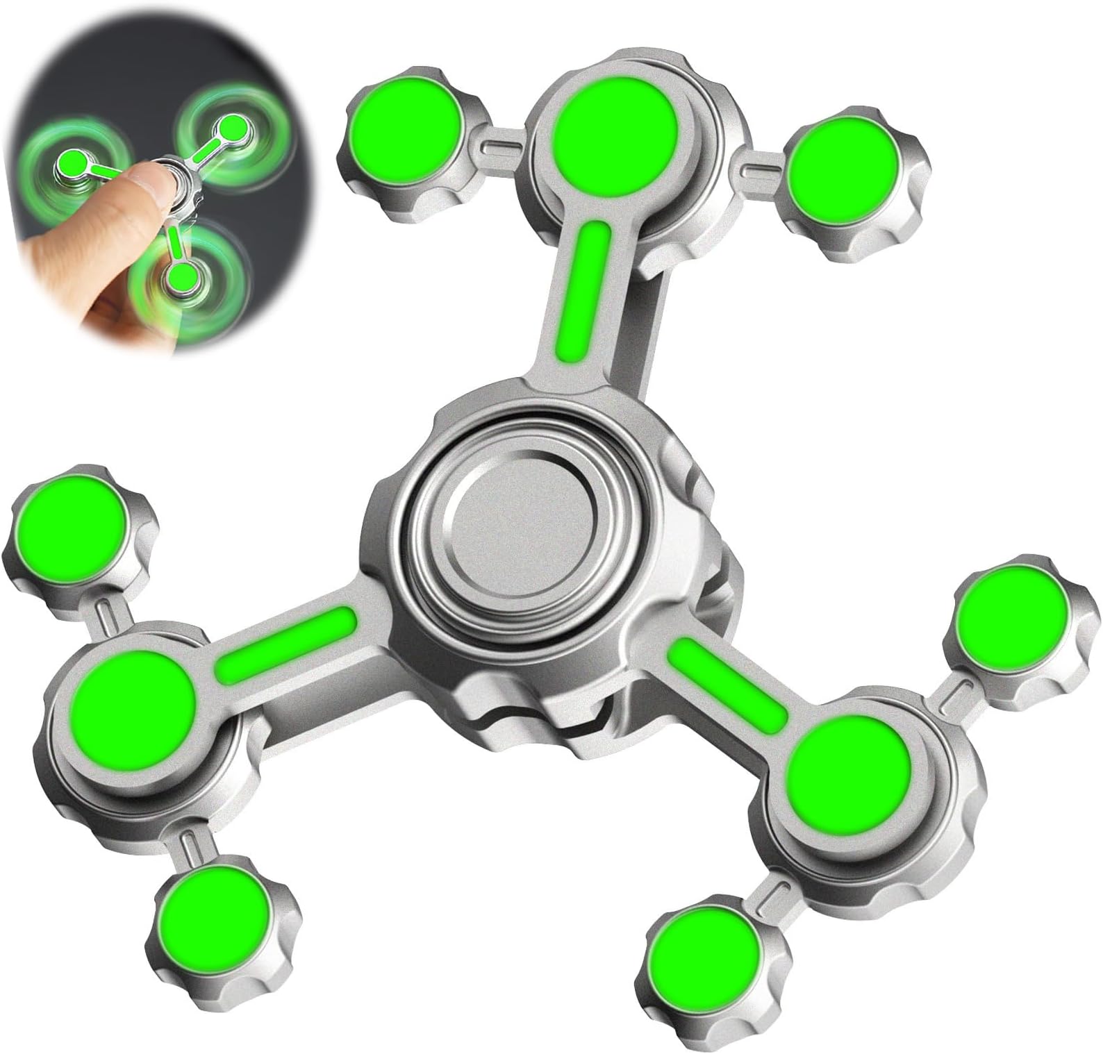 Dilabnba Infinity Gear Fidget Spinners Toy for Kids Adults, Cool Metal Finger Spinner for Stress Relief Anti Anxiety, Light Glow in The Dark Desk Toy for Boys Age 3-12 Stocking Stuffer Gift(Green)