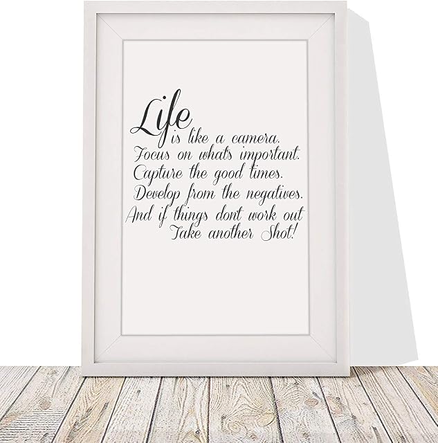 Four Leaf Clover Gift Shop Positive Affirmation Inspirational Quote | Motivational Framed Print Wall Art | Life Is Like A Camera Inspirational Quote | Quotes In Frames | 12 X 10 Inch | White |
