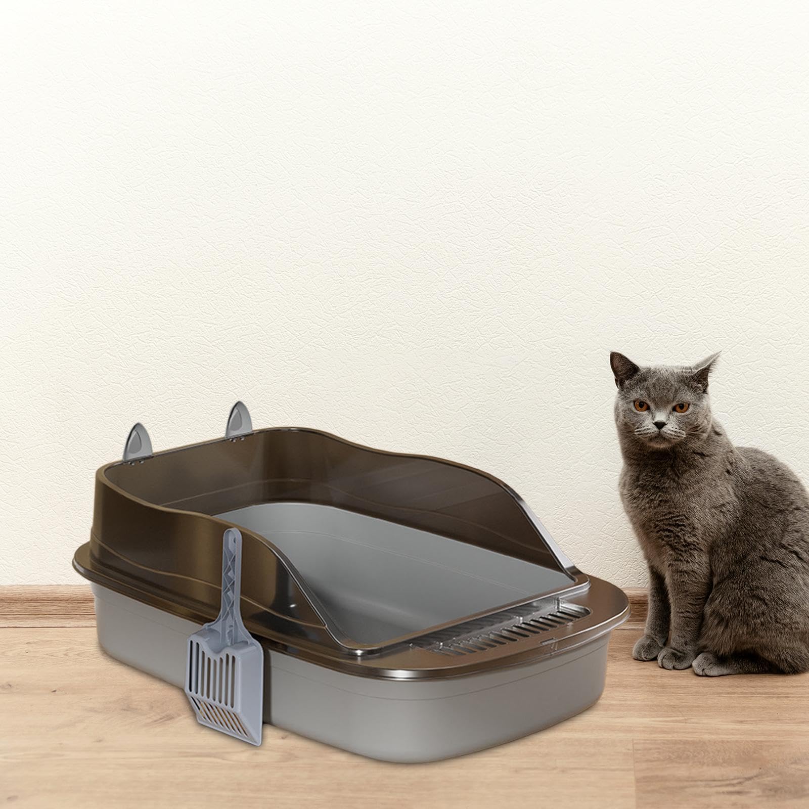 Arenero for Gatos de Lados Altos: Bandeja Grande con Parte Superior Abierta, diseño antisalpicaduras for una Limpieza fácil.(Gray)