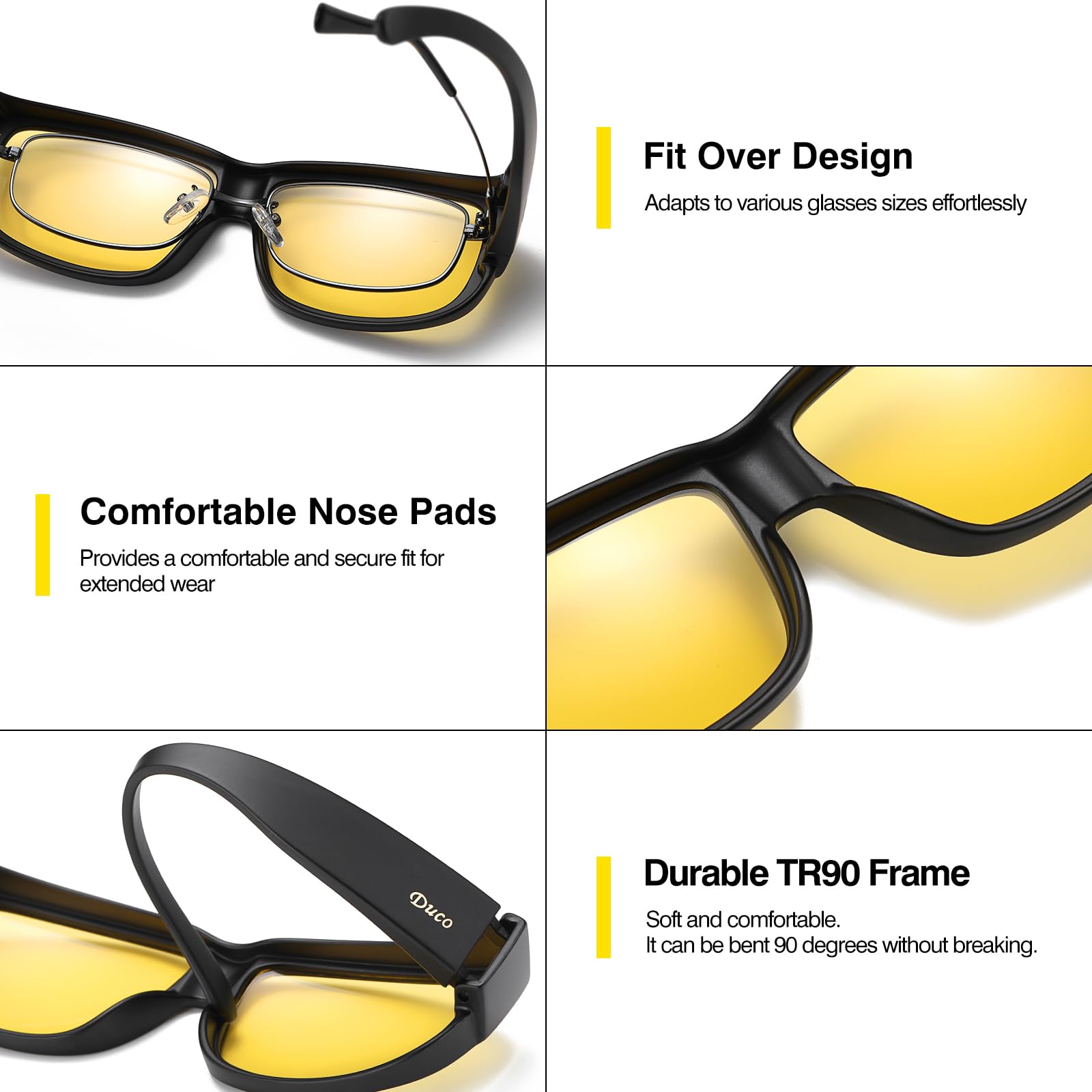 Snapklik.com : DUCO Night Vision Driving Glasses Fit Over Glasses For ...