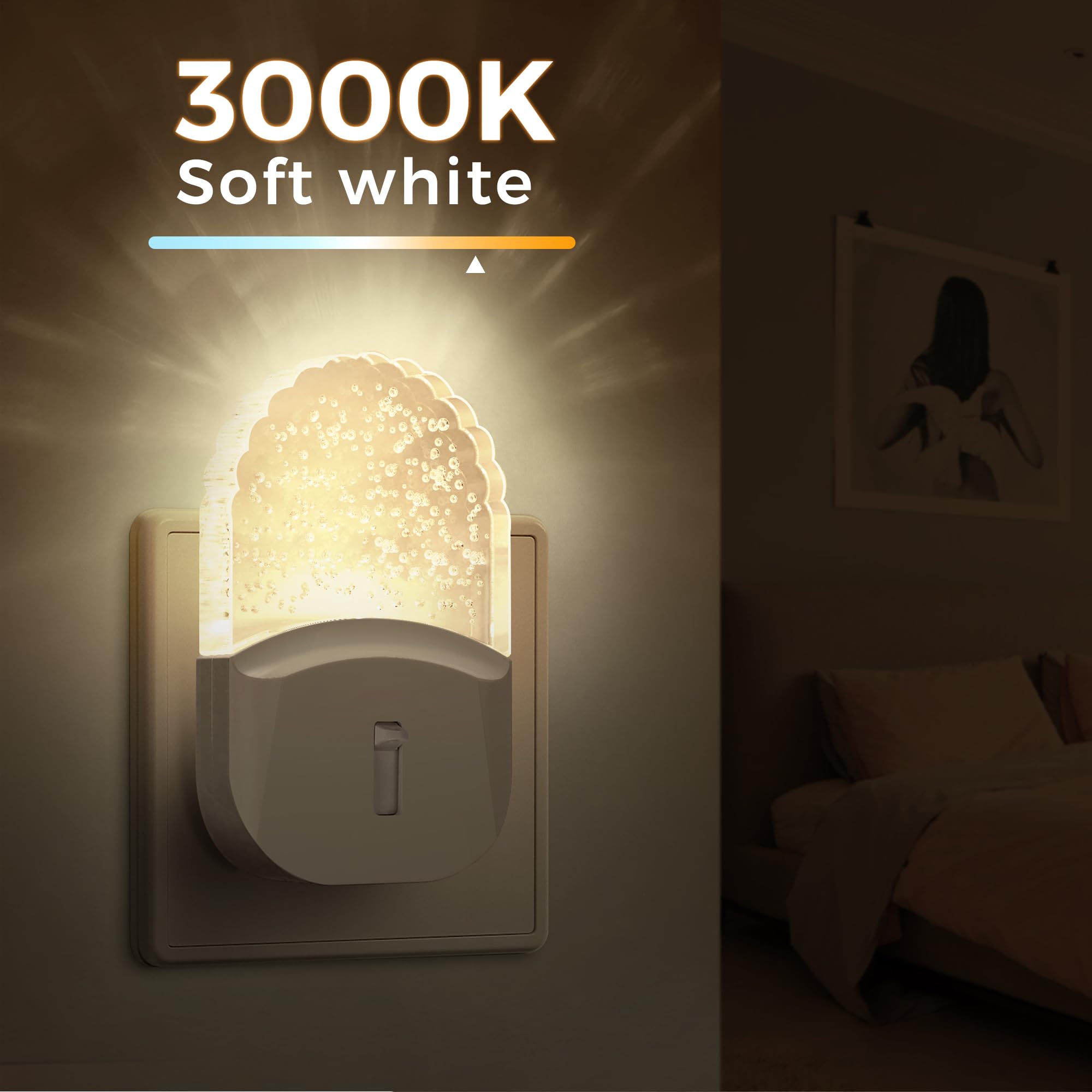 Briignite Confezione da 2 luci notturne con spina a parete, con sensori di luce, luce notturna a LED, luce bianca calda 3000 K, per camera dei bambini, bagno, scale, corridoio, cucina, camera
