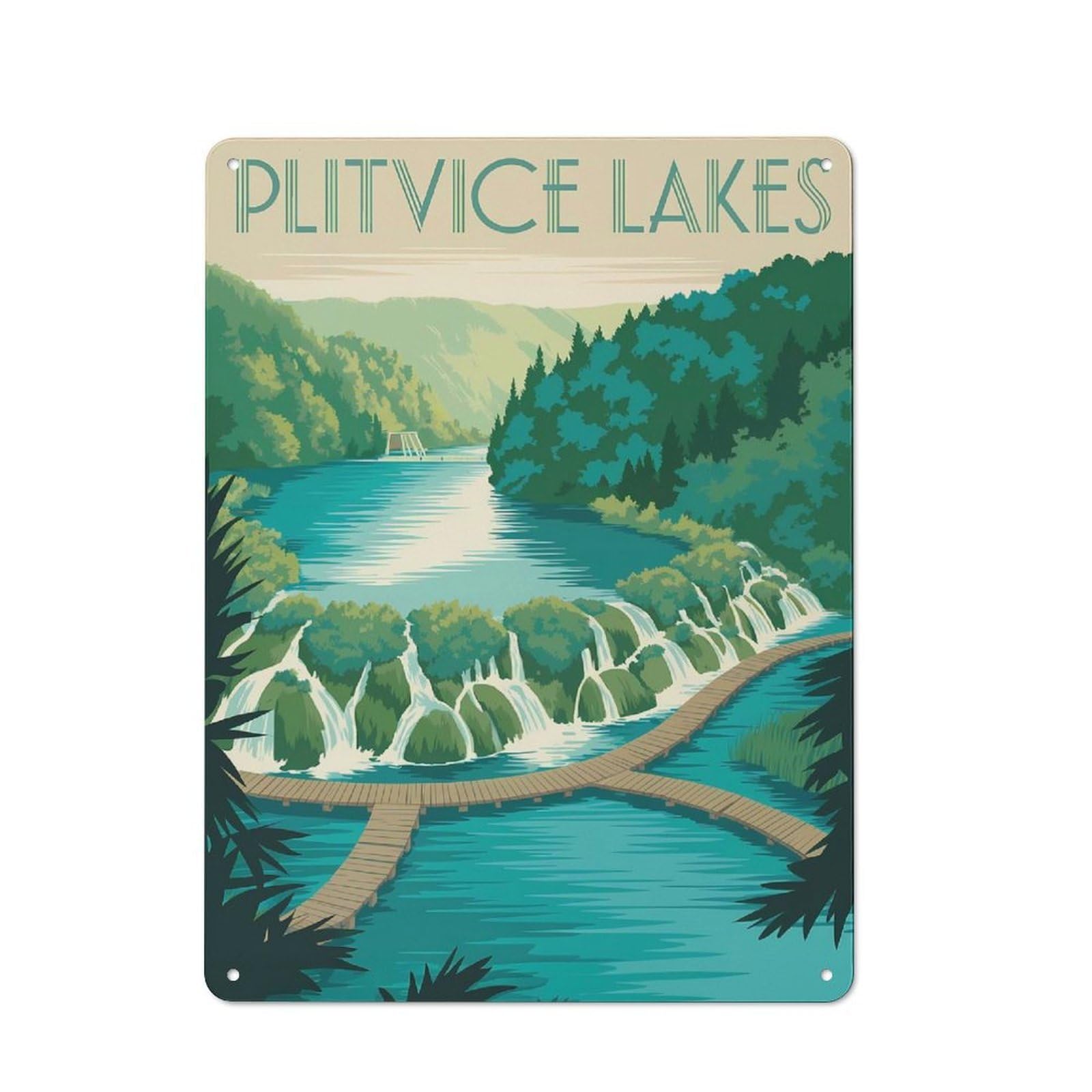 Junmoney Style-24 Creative Plitvice Lakes Travel Metal Desk Wall Sign 40X30cm, Study Room Decor For Home Office, Reading Corner Or Bedroom