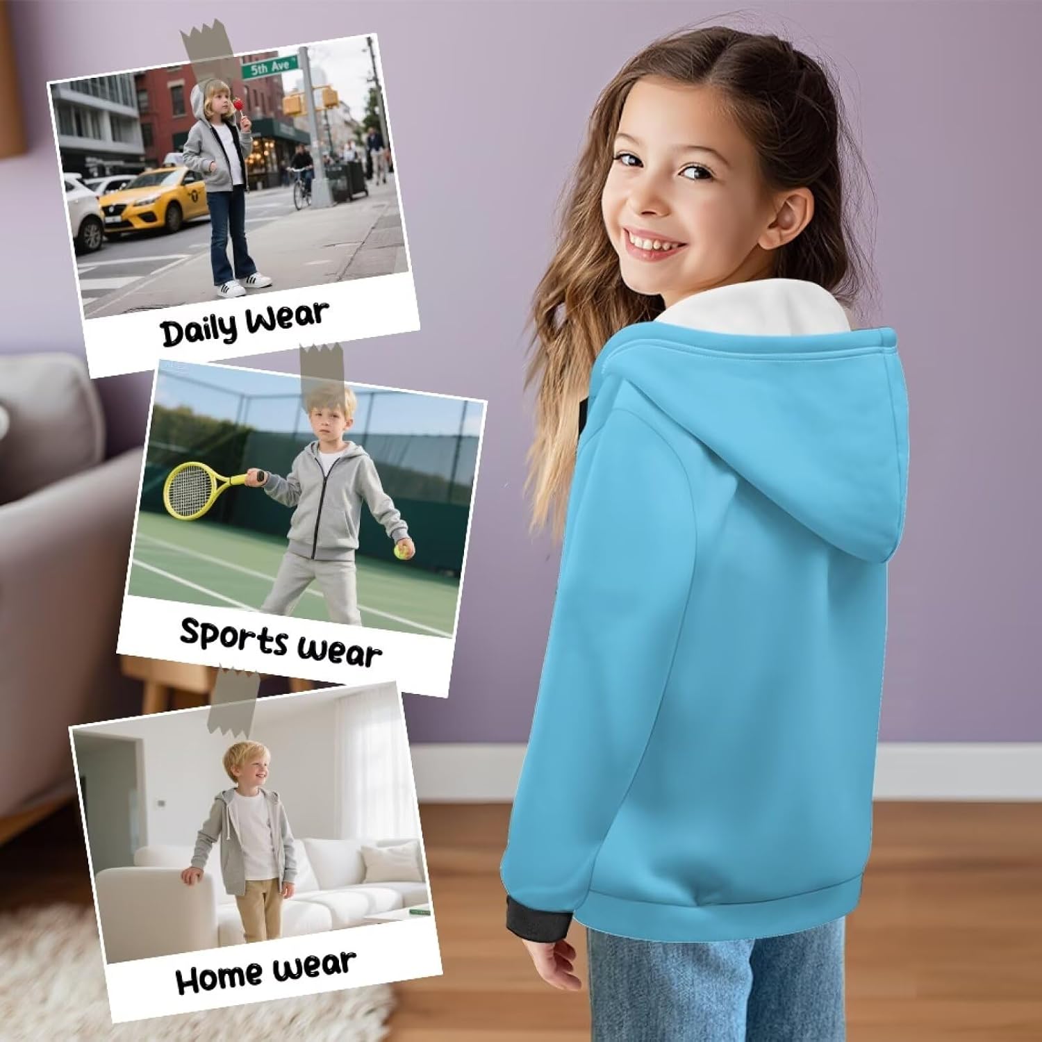 Zip Up Hoodie Girls 7-14 Casual Long Sleeve Jacket Lightweight Sweatshirt with Pockets Fleece Lined Outerwear