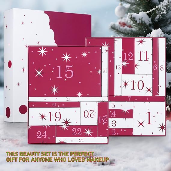 Makeup Advent Calendar 2025, 24-Day Holiday Glow Christmas Countdown Cosmetic Surprises Gift Set For Teen Girls Women