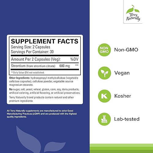 Miniatura 2 de Terry Naturally Estroncio - Apoyo a la salud y la fuerza ósea - Suplemento con cápsulas veganas - Suplemento de salud con citrato de estroncio para