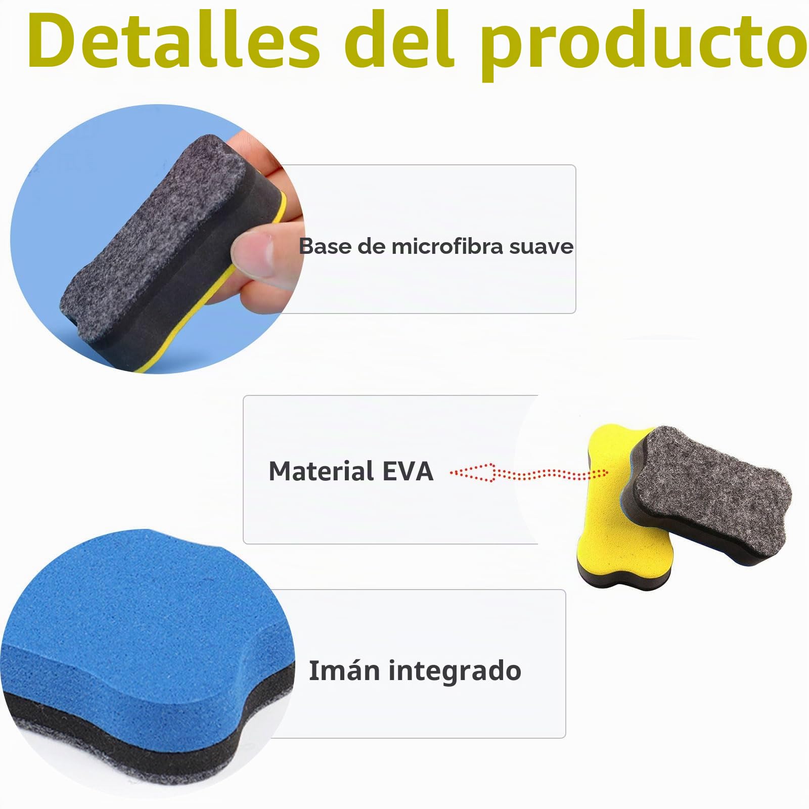 Borrador Pizarra Blanca, 10 Unidades (Amarillo, Azul), Borrador Magnético Pizarra Blanca de gomay Fieltro, Ligero y con Fuerte, para Borrar Rotuladores de Pizarra