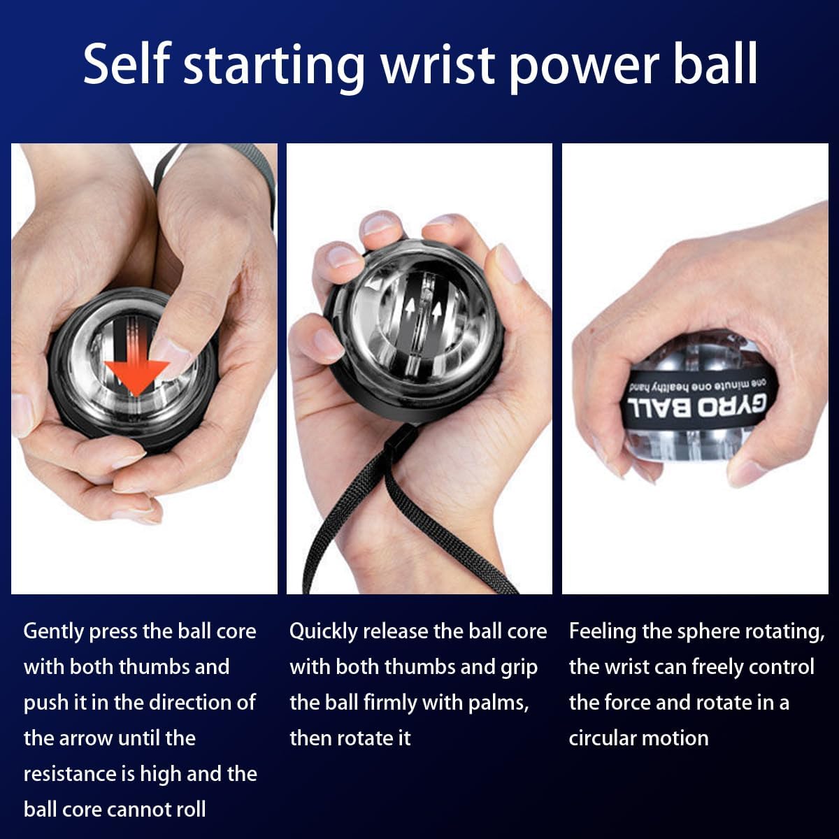 Torque Ball Hand Exerciser, Auto-Start Gyro Ball, Grip & Forearm Strengthener, Finger Exerciser, Wrist Power Trainer with LED Lights & Digital Display