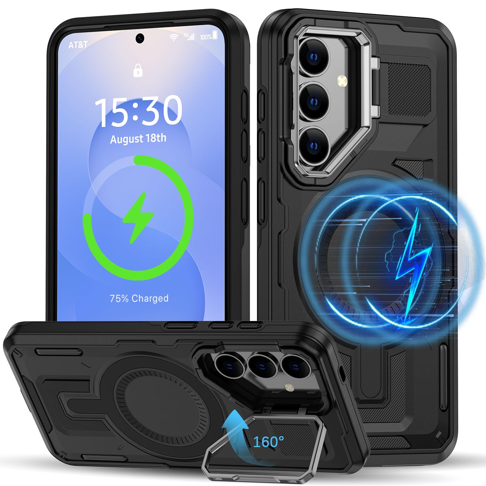 ACANDYA for Galaxy S25 Plus Case Magnetic Built-in Kickstand Compatible with MagSafe Cover with Camera Ring Stand Militar...