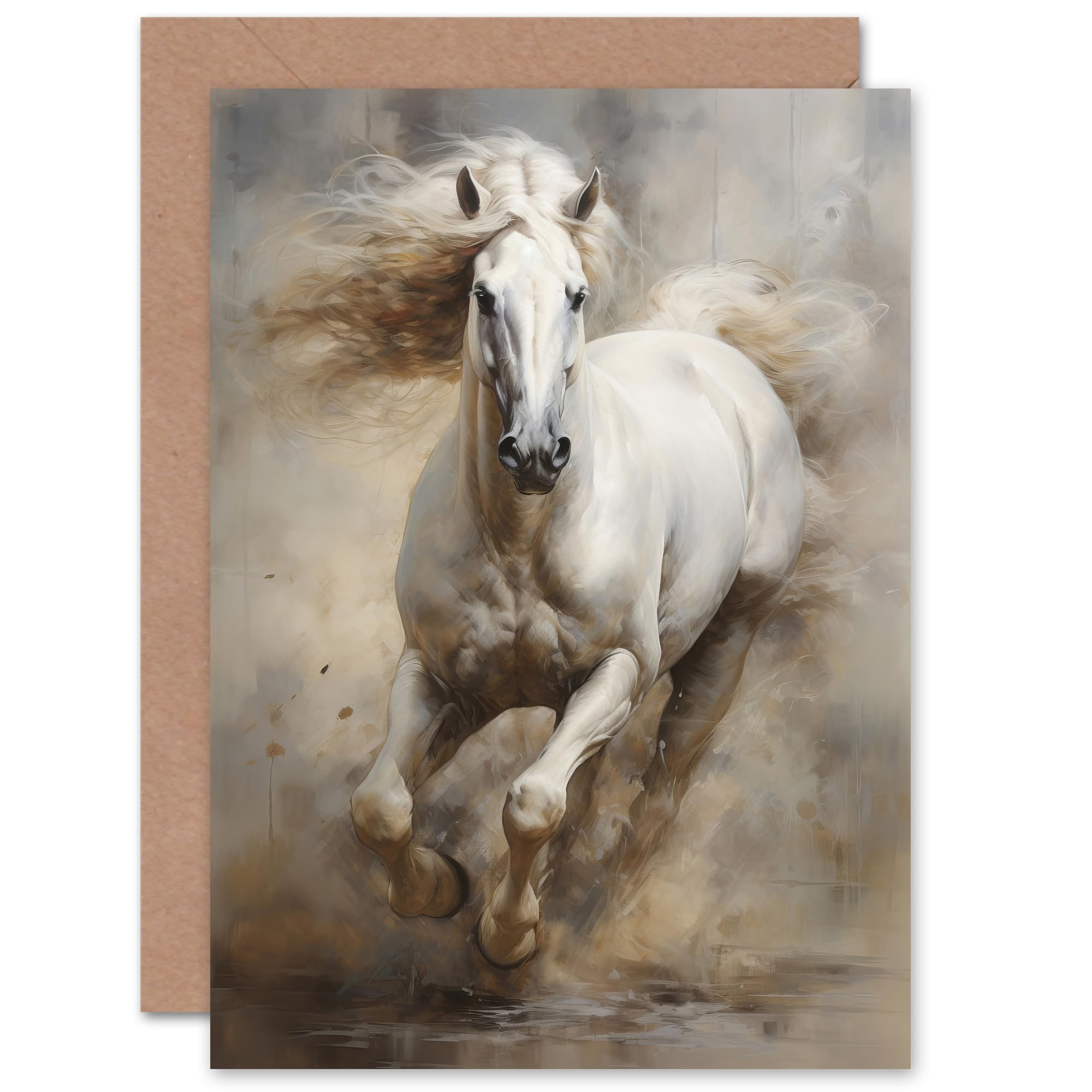 Artery8 Grußkarte „Galloping White Horse“ – Blanko, 17,5 X 12,5 Cm, Hochwertiges Papier Für Jeden Anlass