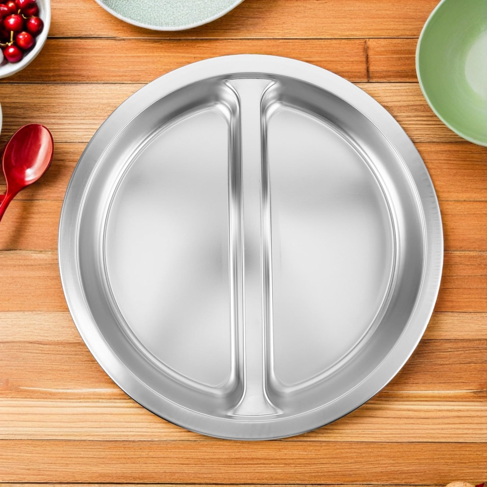 Plato de Buffet Redondo de Acero Inoxidable de 6 L con Doble Compartimento, Diseño Higiénico y Elegante para Fiestas y Hoteles Profesionales