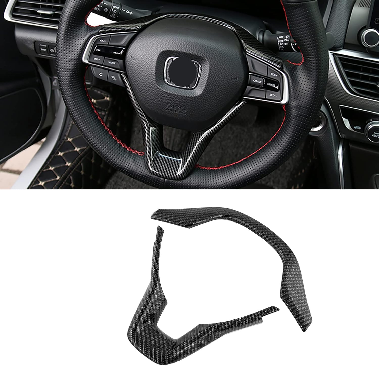 Car Accessories Fit For Honda Accord 10th Gen 2018-2022Interior Button Upper & Lower Frame Decoration Cover Trim（ Red) ABS 2 PCS