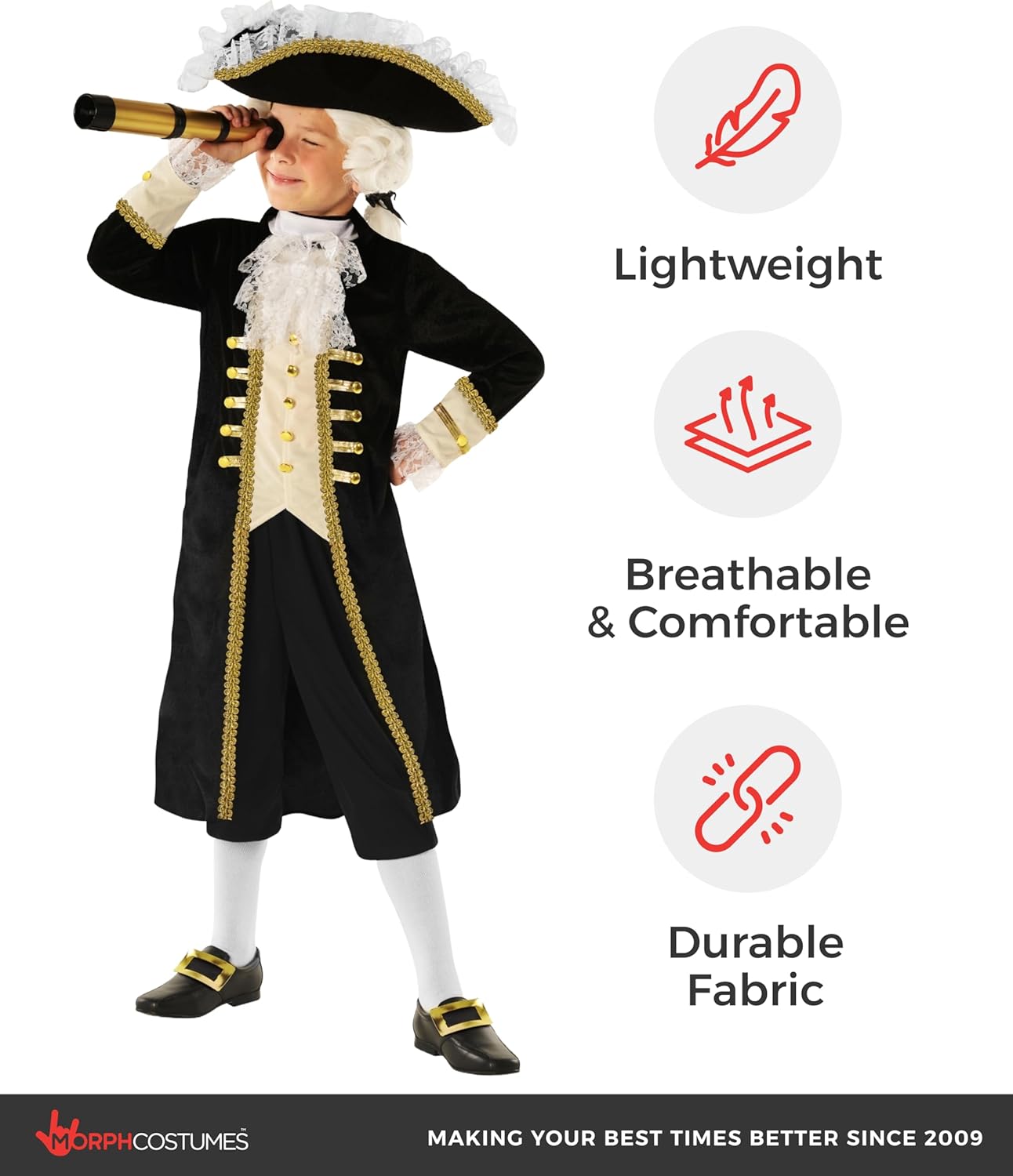 Morph Founding Father Costume, Colonial Costume Kids, Thomas Jefferson Costumes Kid, Hamilton Outfit Presidents' Day Costumes
