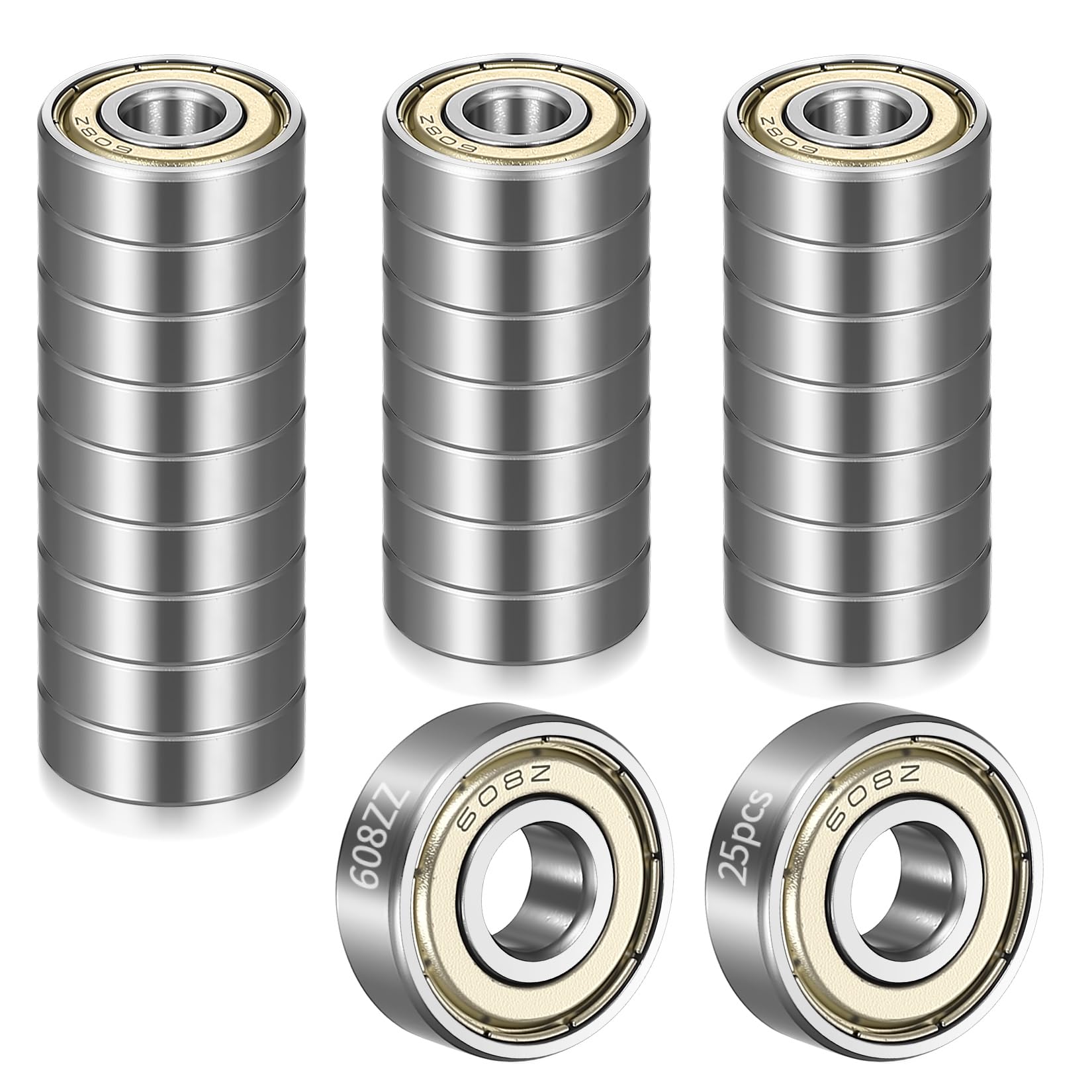 40 stuks kogellagers 608 ZZ, 608 kogellagers 8 mm x 22 mm x 7 mm metaal Double Shielded miniatuur groefkogellagers, 608zz kogellagers voor skateboard, scooter, inline skates, schaatsen en rollerblades