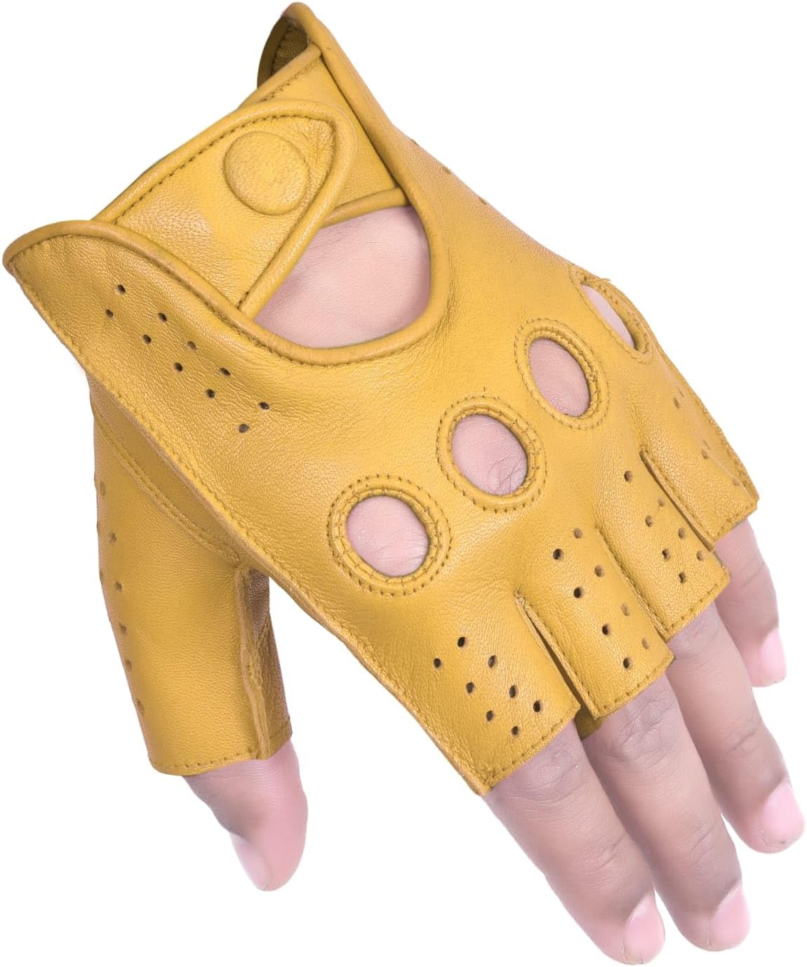 Driving Gloves Half Finger Finger Less Knuckle Holes For Men Genuine Leather, Commando Green