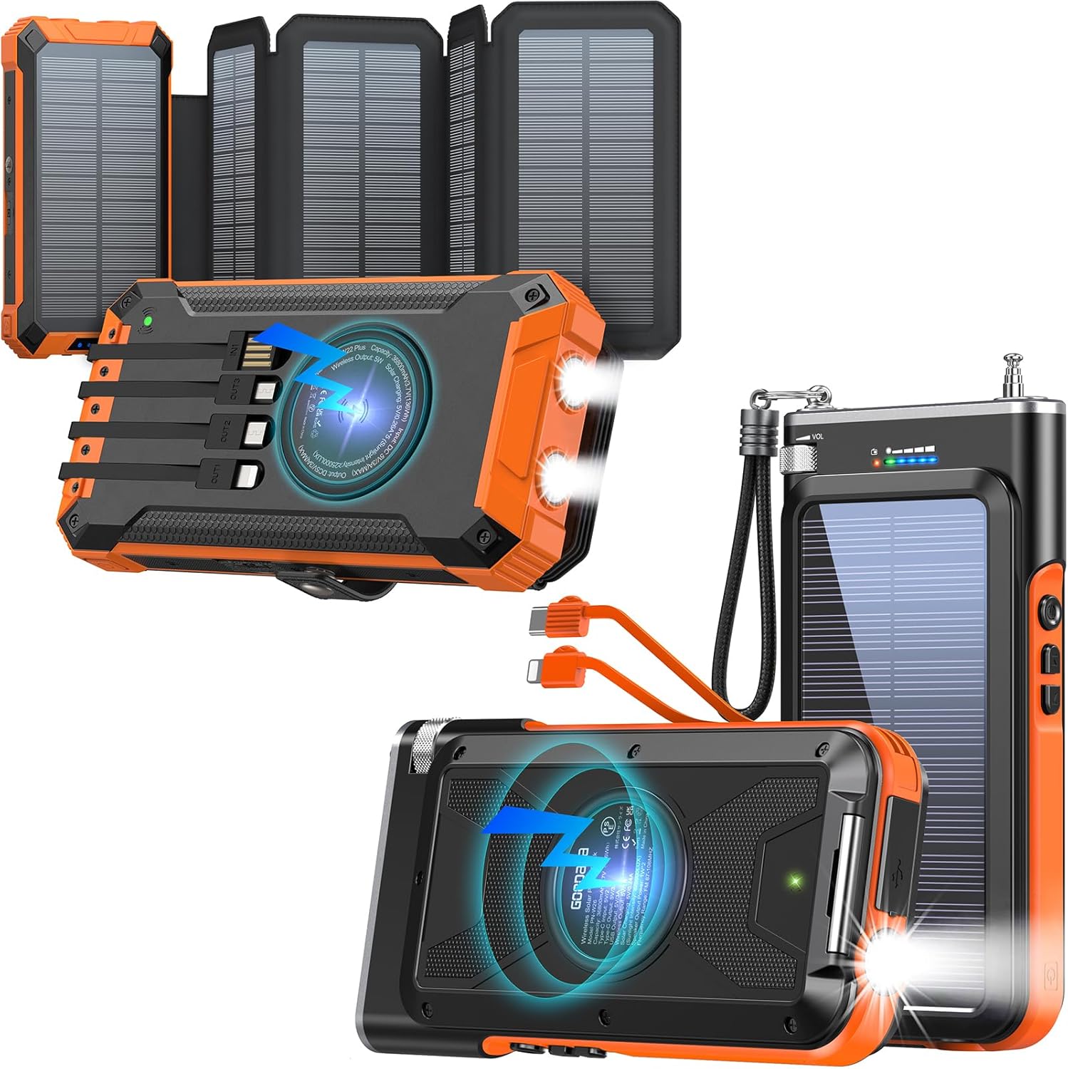 GOODaaa 45800mAh Solar Power Bank Plus Five Solar Panels 36800mAh Wireless Charger