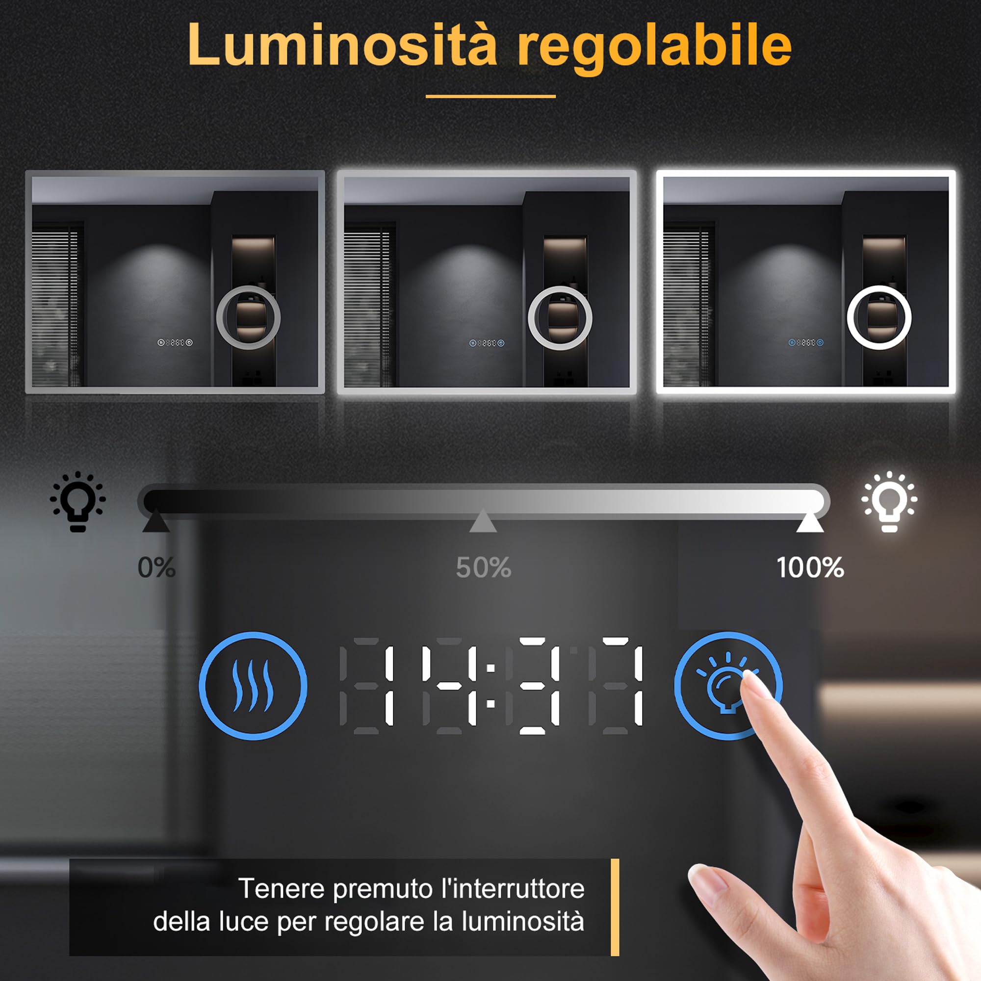 SONNI Specchio da Bagno a LED con Illuminazione, Specchio Con Luci 80 x 60cm Con illuminazione, Funzione Tri-colore Dimmerabile e Infinitamente Dimmerabile con Triplo Ingrandimento
