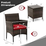 DORTALA 3 Piece Wicker Patio Furniture Set, PE Rattan Outdoor Conversation Set with 2 Chairs, Tempered Glass Top Table for Backyard Porch Poolside, Red
