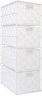 EHC Woven 4 Drawer Storage Unit Cabinet For Bathroom, Bedroom - White