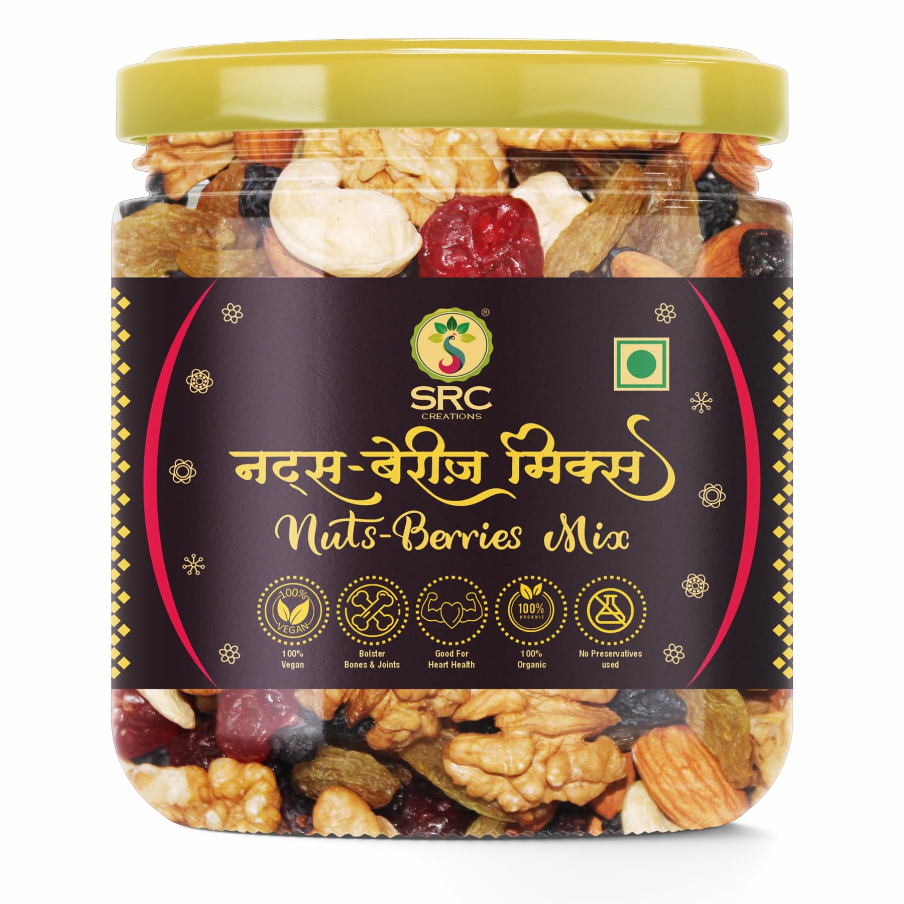 SRC CREATIONS Premium Nuts and Berries Mix, Organic Mixed Dry Fruits with Roasted Almonds, Roasted Cashews, Walnuts, Cherries, Black Currant and Raisins (250 g)-image-8