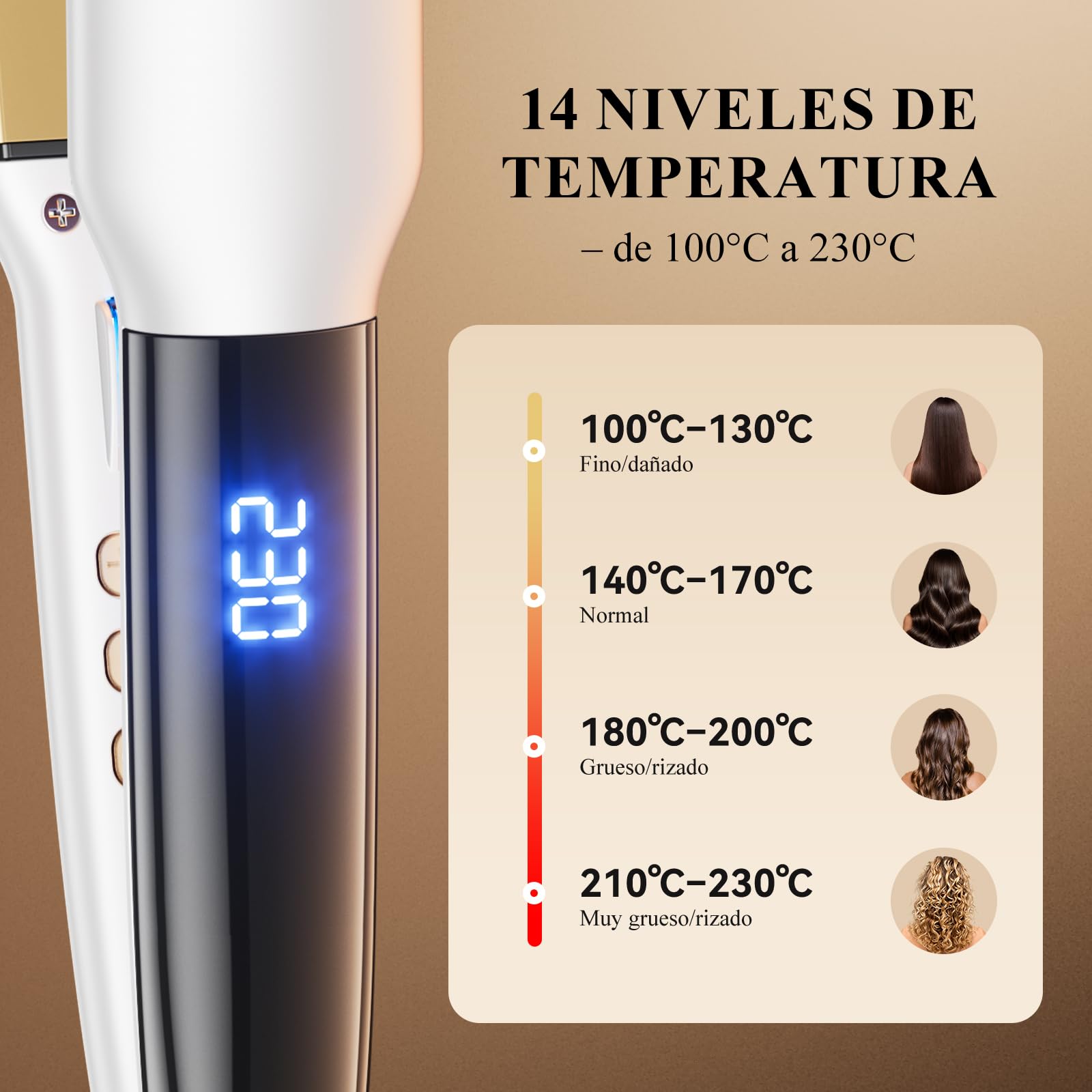 ANLAN Plancha de pelo iónica con luz roja, placas cerámicas flotantes 3D de 36 mm, Rápido 15s, 14 niveles, pantalla LCD, profesional e inteligente