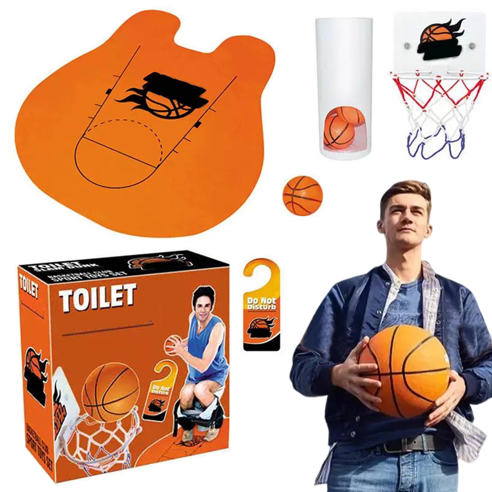 Toilet Basketball Set - Basketball Hoop Set,Interactive Bathroom Sports Toy, Indoor Hoop Fun For Kids And Adults