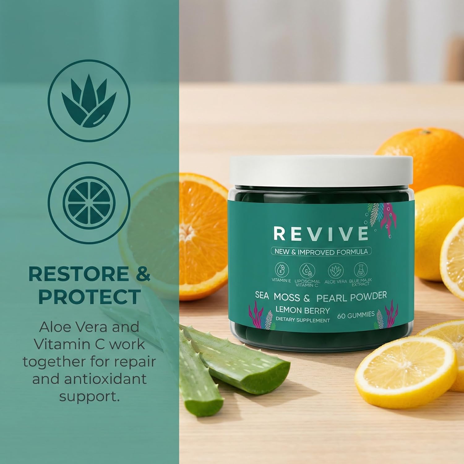 Balmbare Revive Gummies for Hair Loss - Sea Moss Gummies with Vitamin C, Vitamin E, Aloe Vera, Pearl Powder Supports Faster Hair Growth, Stronger Nails, Healthy Skin, Extra Strength - 60 Count