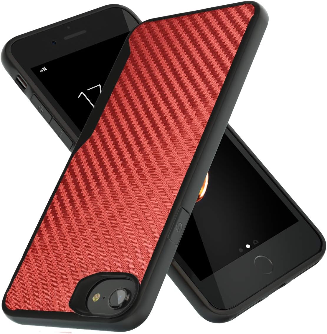 Kitoo Designed for iPhone 7 Case/Designed for iPhone SE 2020 Case, Carbon Fiber Pattern, 10ft. Drop Tested, Wireless Charging - Red