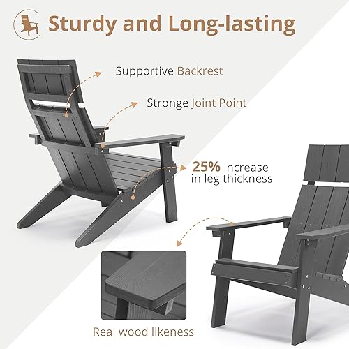 Miniatura 5 de LUE BONA Juego de 2 sillas Adirondack modernas con reposacabezas, sillas Adirondack de plástico de respaldo alto, sillas para fogatas Adirondack