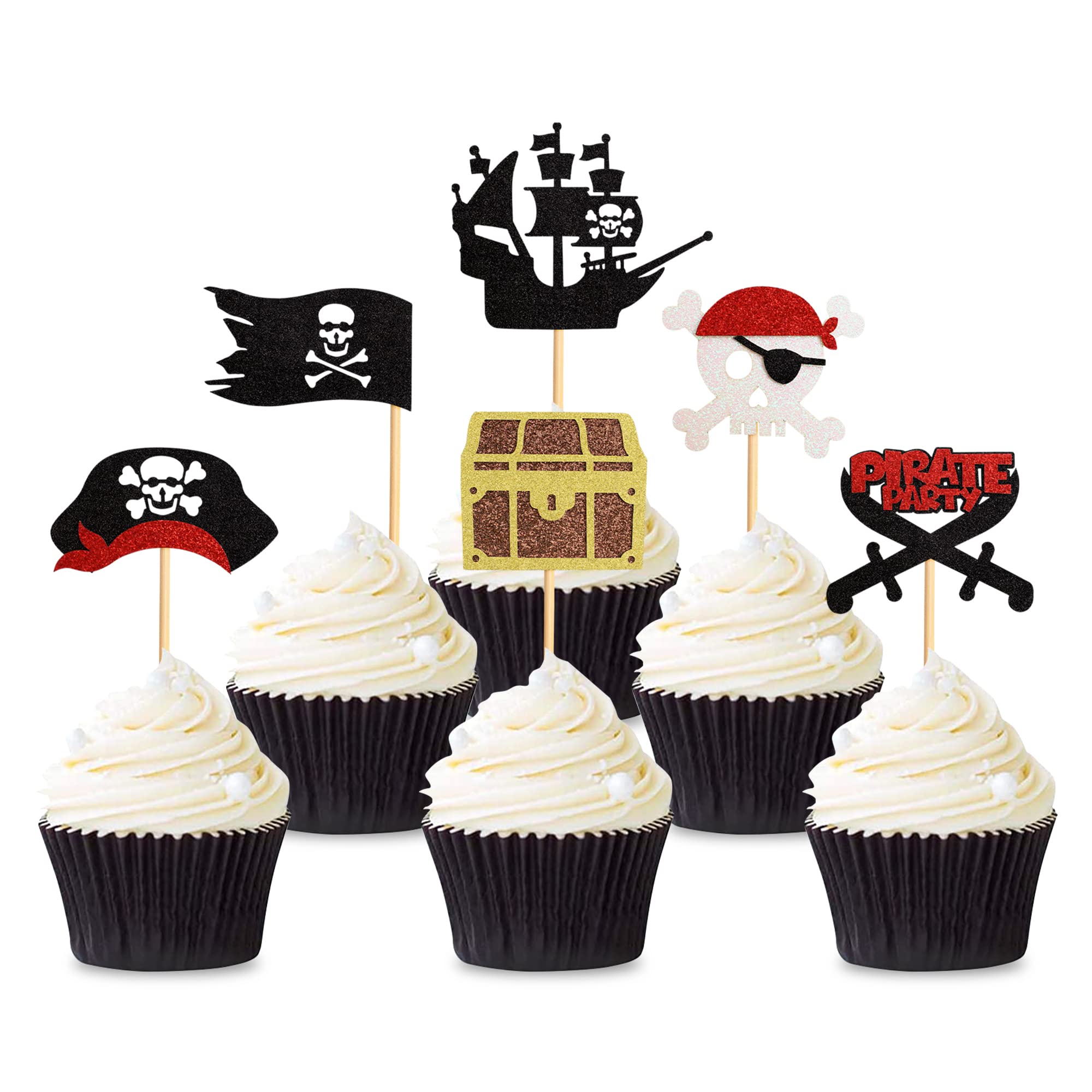 13 Topper Per Torta Pirata Con Glitter - Decorazioni Per Cupcake A Tema Pirata, Di Buon Compleanno, Per Feste Bambini E Halloween