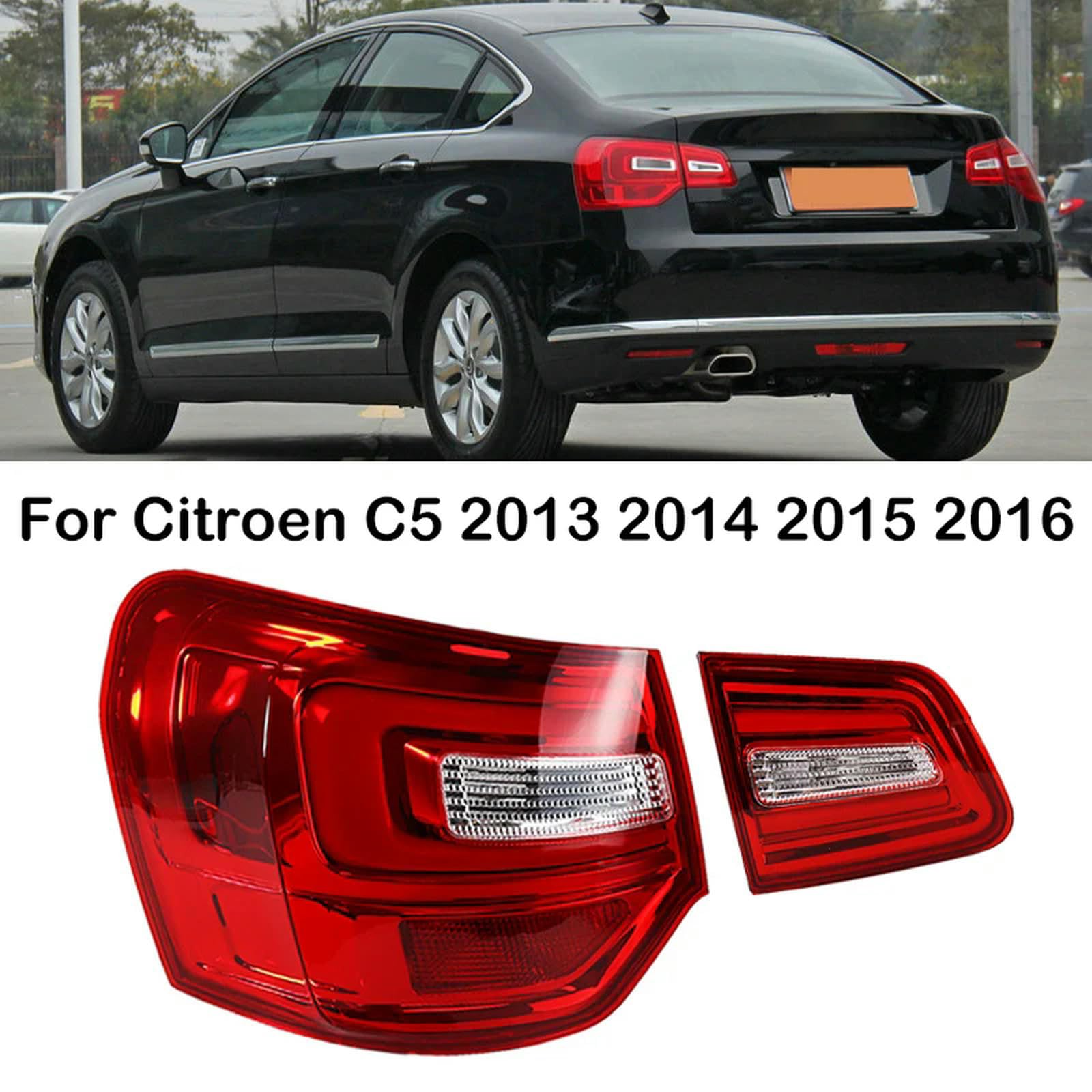 HZTKXADV Car Rear Bumper Tail Light Turn Signal Lamp Rear Brake Light Tail Lamp Shell Cover Taillights for Citroen C5 2013 2014 2015 2016