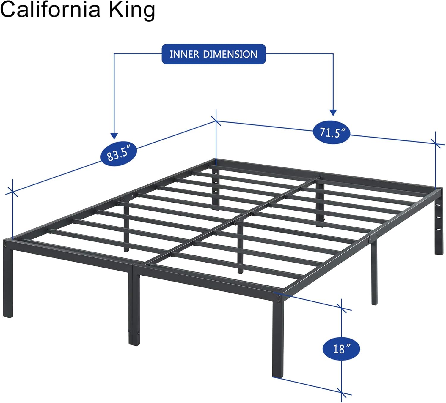 Olee Sleep 18 Inch Tall Heavy Duty Steel Slat/ Anti-slip Support/ Easy Assembly/ Mattress Foundation/ Maximum Storage/ Noise Free/ No Box Spring Needed, Black: Furniture & Decor