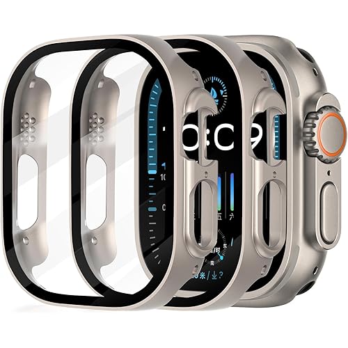 surundo 2 Pack Screen Protector Case - Compatible with Apple Watch Ultra 2/Ultra 49mm, Full Coverage Hard PC Bumper Face Protective Cover Built in Tempered Glass Designed for iWatch 49 mm