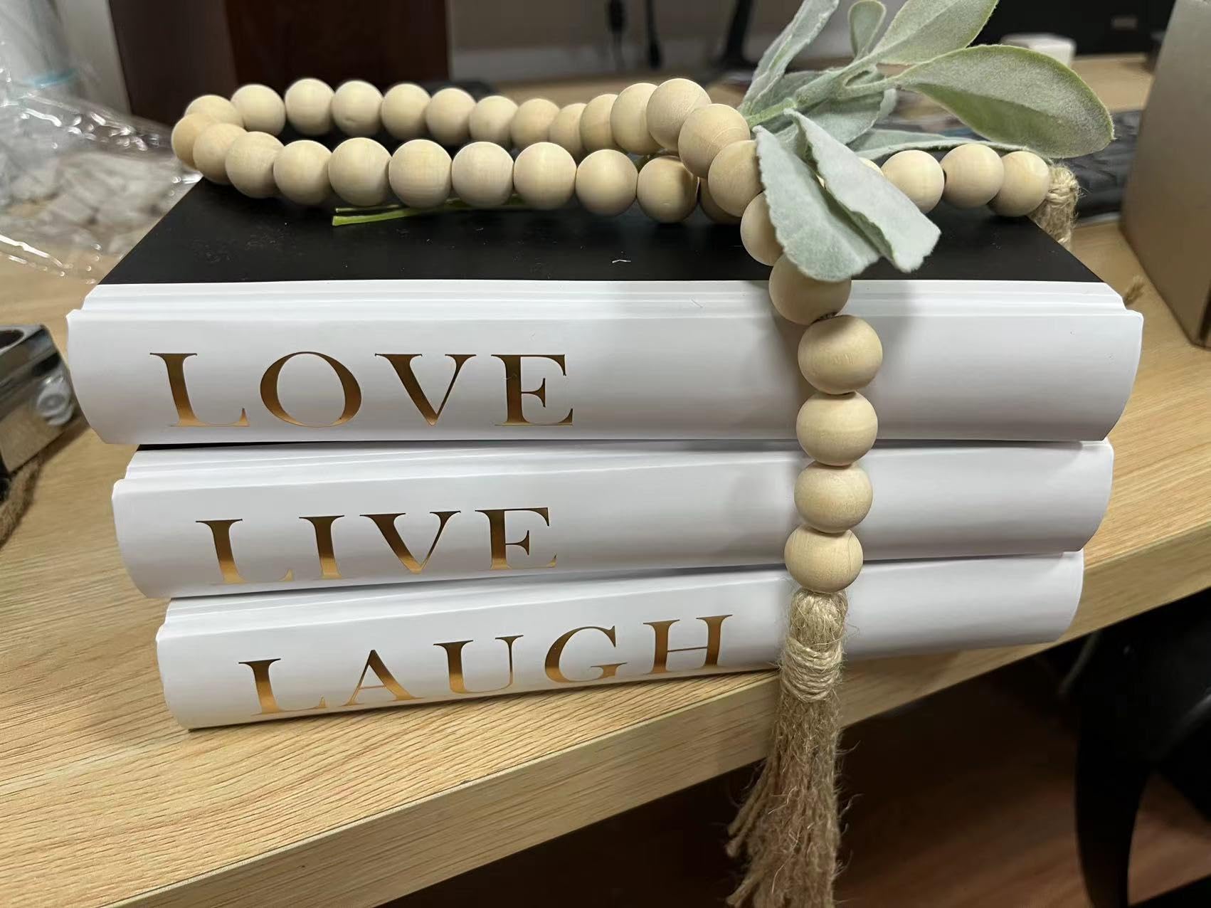 Farmhouse Decorative Hardcover Books for Coffee Table & Shelf Display, Wood Bead Tassels