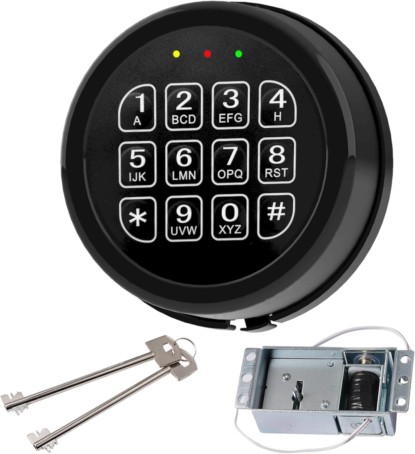 Gun Safe Lock Replacement,Black Keypad Electronic Safe Lock with Solenoid Lock 2 Override Keys and Circuit Board (Black Pannel).