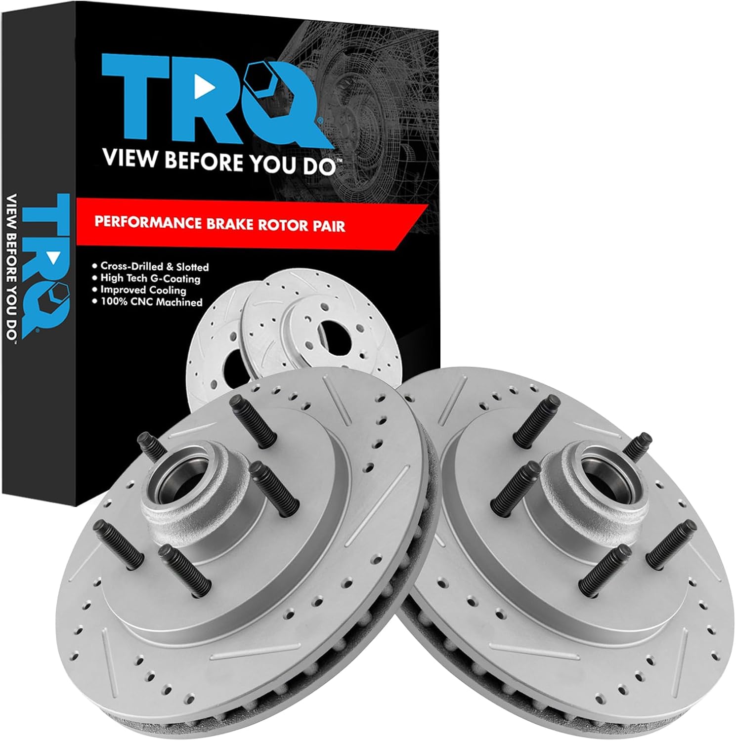 TRQ Front Brake Rotor Set Vented Drilled Slotted G-Coated Compatible with 2000-2002 Ford Expedition 2000-2004 F-150 2000-2002 Lincoln Navigator