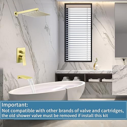 Miniatura 2 de Juego de grifo de ducha con sistema de ducha con boquilla de cascada, juego de grifos de ducha con válvula áspera en la válvula, kit de bañera de