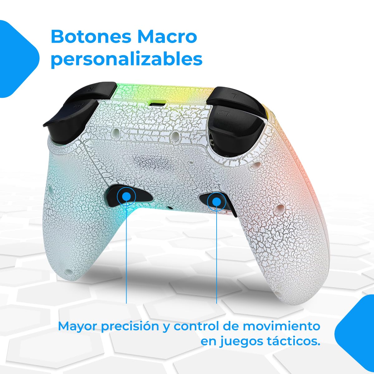 NK Mando Switch Inalámbrico - LED RGB Ajustable, Switch/PC/Android/iOS, Función Turbo, Ajustes Macro, Bluetooth, 6 ejes, 4 Modos de Vibración - Color Blanco (Incluye Soporte Smartphone)