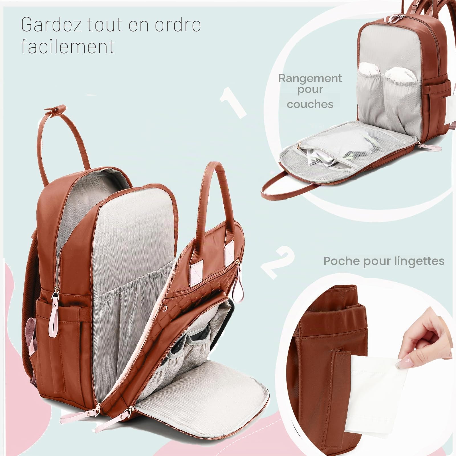 LORADI Grande Capacité 18 Poches Sacs à dos à langer | Clip pour poussette, housse de voyage pour bagages, 4 poches isolantes, résistant à l'eau, facile à nettoyer, durable