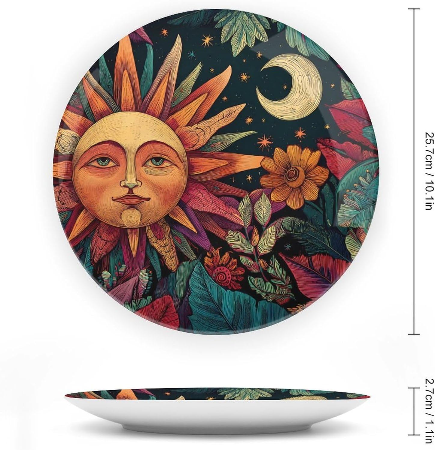 Sun And Moon Accompanying Decorative Plates for Display Ceramic Plate Tray with Stand Hanger Home Decor