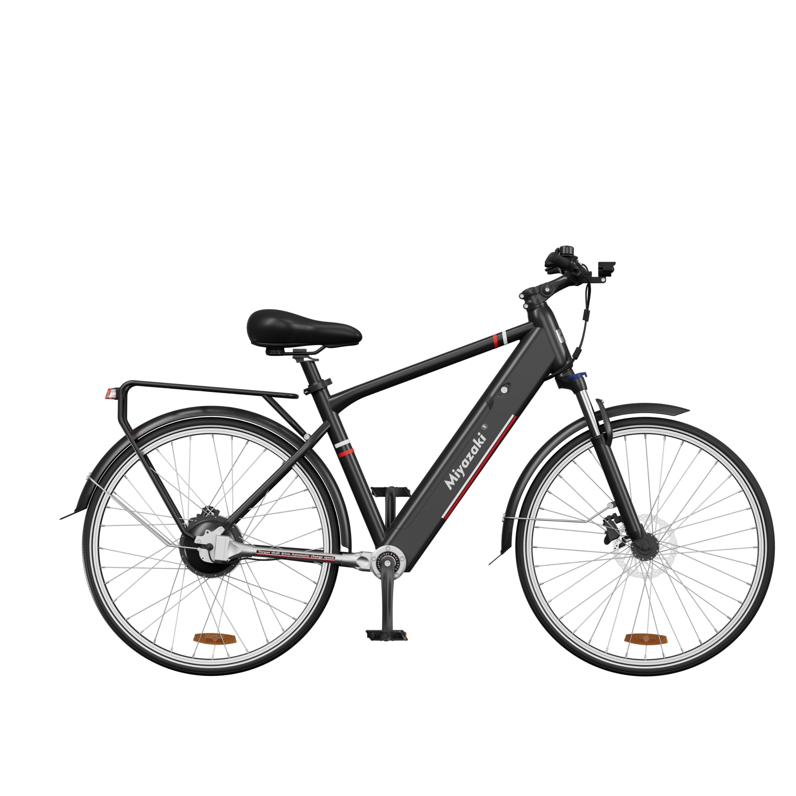Miyazaki GC1995 Vélo électrique urbain 26" avec entraînement à arbre, capteur de couple, moteur 600 nm, batterie amovible 48 V 14 Ah, jusqu'à 150 KM, zéro entretien, E-bike pour homme et femme