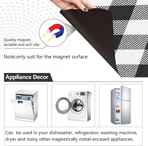 Miniatura 2 de Kigai Funda magnética para lavavajillas con diseño de búfalo blanco y negro, para puerta delantera, refrigerador, gabinete, cocina,