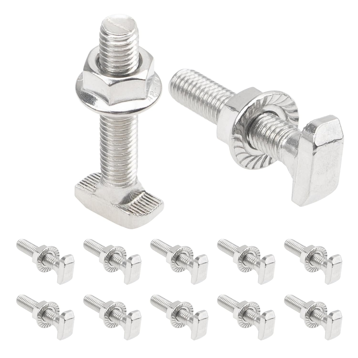 12 Sets M6x30 304 Stainless Steel Hammer Head T-Slot Drop-in Stud Sliding Bolt Screw Flange Nut for 30 Series European Standard Aluminum Profile