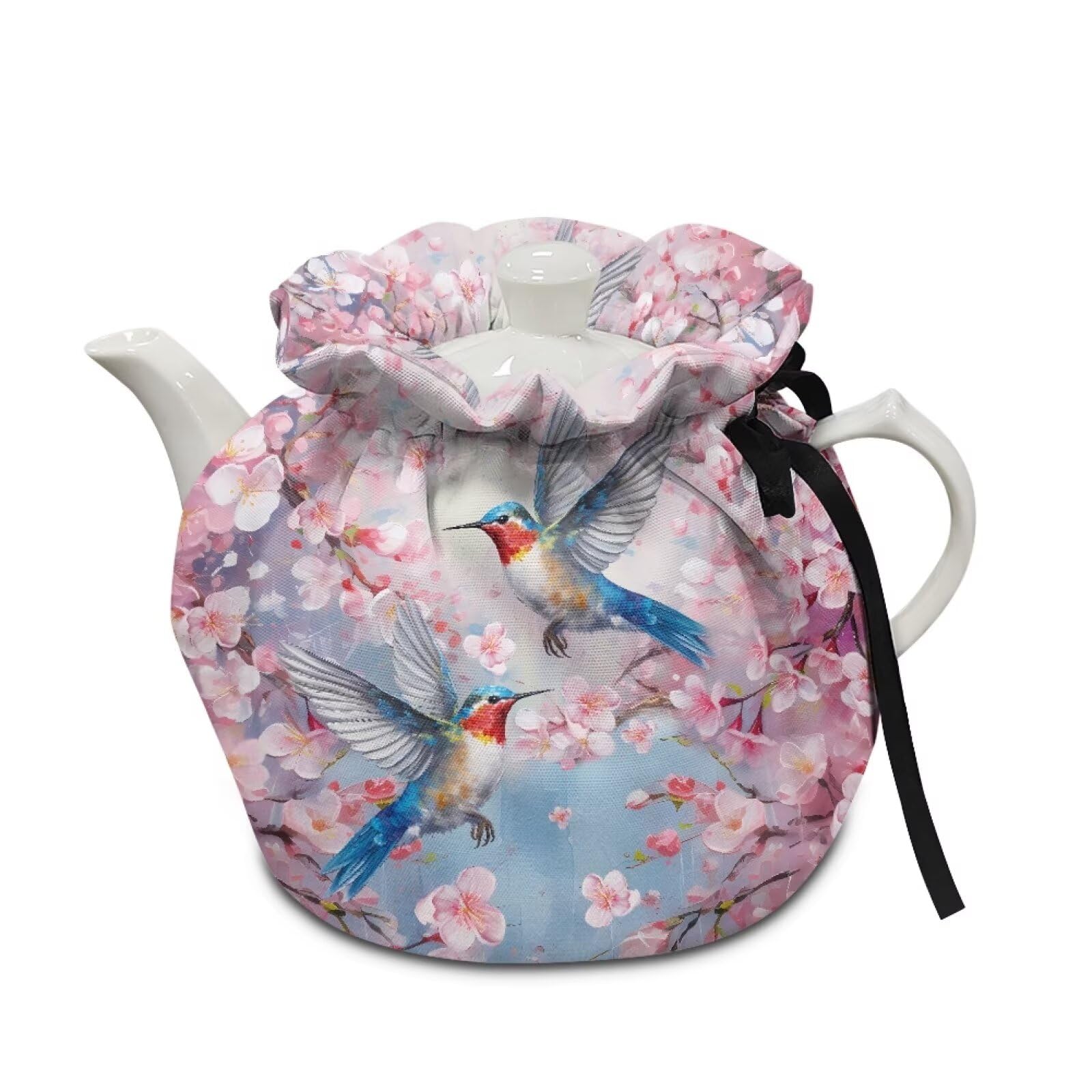 Hummingbird Cherry Blossom Tea Cosy Kitchen Home Decorative Insulated Tea Pot Cover Breakfast Warmer Teapot Cozies for Home Kitchen Table Decor