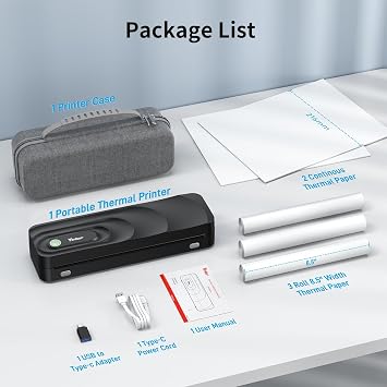 Portable A4 Thermal Printer | 3 Rolls Thermal Paper & 2 Folding Papers Included | Inkless Bluetooth Printer w/Carry Case, Supports 8.5x11 US Letter, Cellphone APP Compatible for Travel