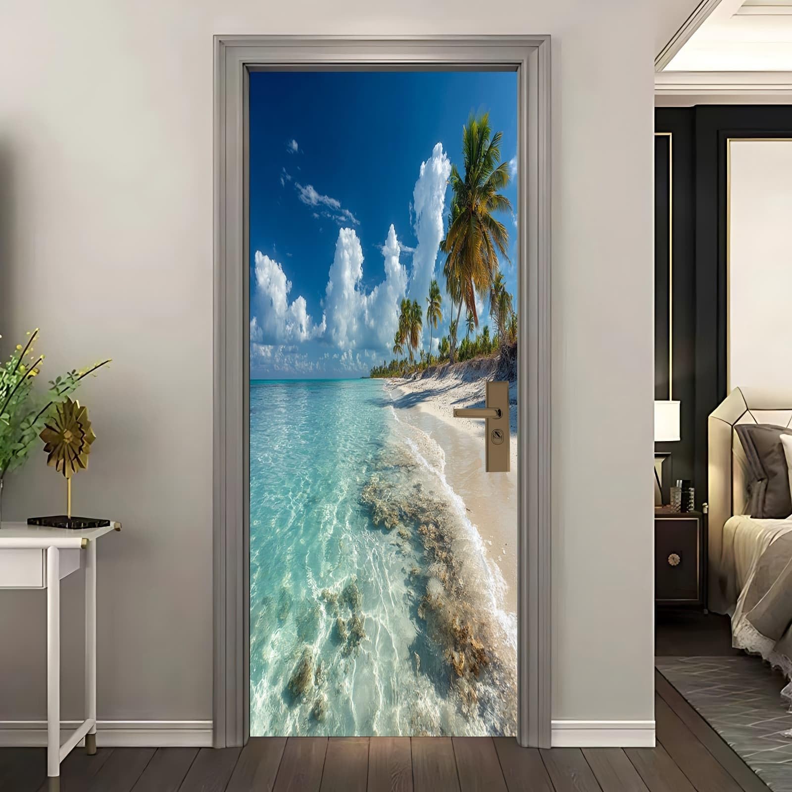 Sticker mural porte paysages naturels autocollant 3D vinyle durable