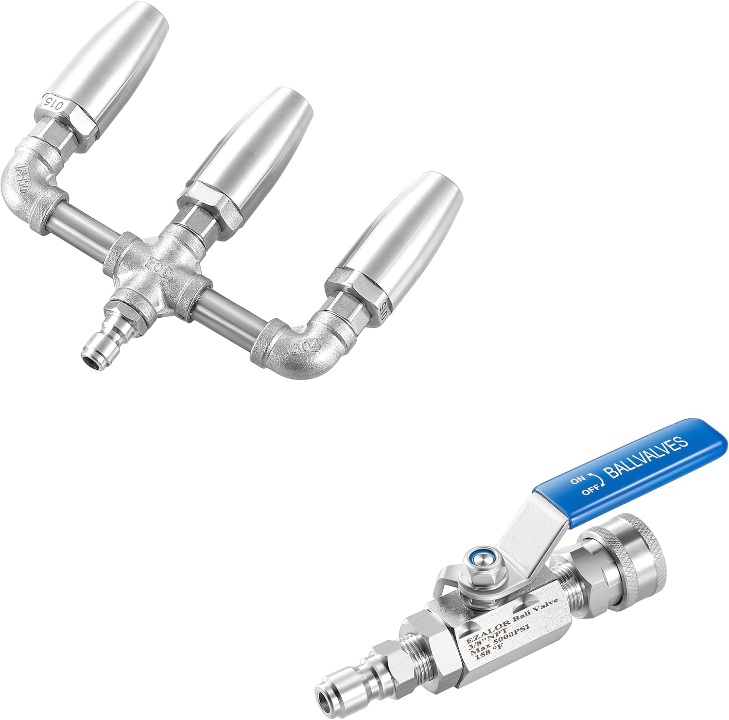 Pressure Washer Triple Nozzle, Stainless Steel 360° Rotating Turbo Nozzle with 1/4" Quick Connect,Pressure Washer Ball Valve, 3/8" Quick Connect Shut Off Ball Valve for Power Washe