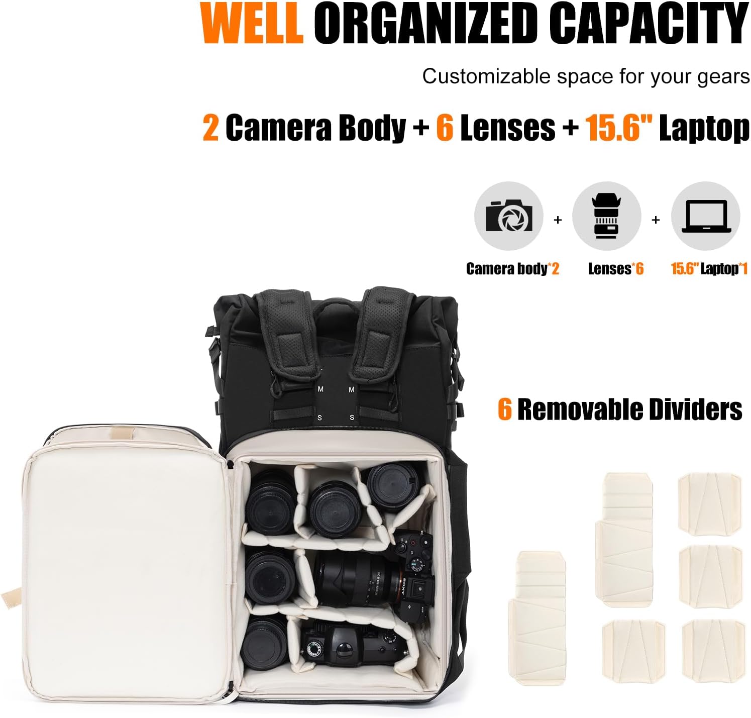 Cwatcun Luxury Camera Backpack, 32L Large Capacity Camera Bag, DSLR Camera BackPack, Extra Large Professional Outdoor Photography Drone Case Backpack with Expansion Space for 15.6" Laptop